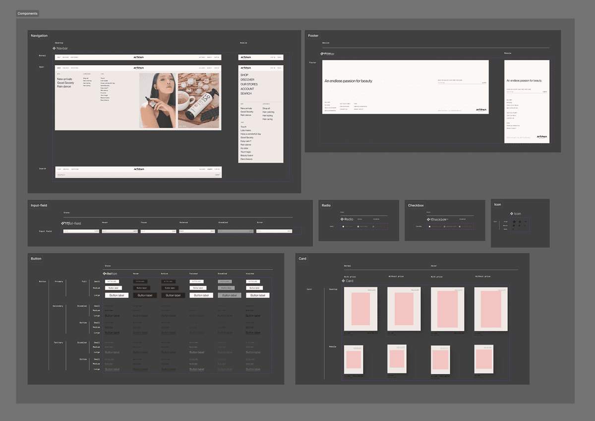 Screenshot of components specification